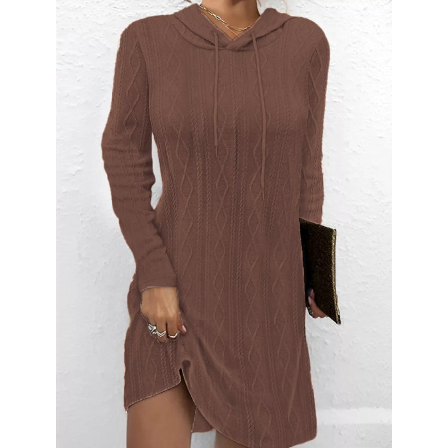 Casual Long Sleeve Hooded Knit Dress Dark Brown / S Apparel and Accessories