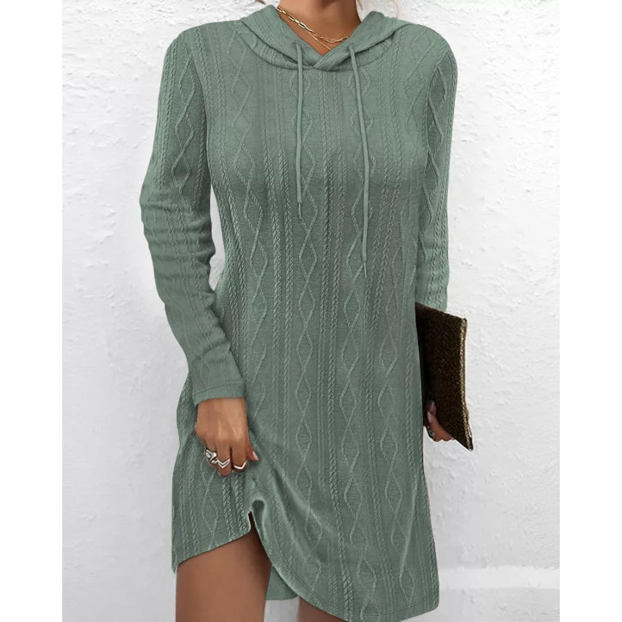 Casual Long Sleeve Hooded Knit Dress Sage / S Apparel and Accessories