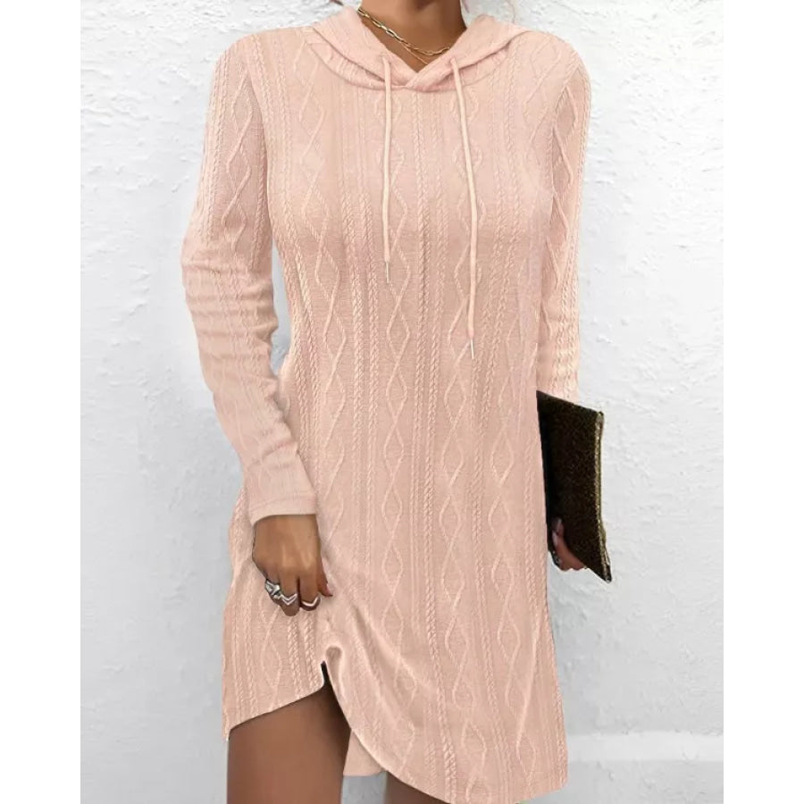 Casual Long Sleeve Hooded Knit Dress Watermelon pink / S Apparel and Accessories
