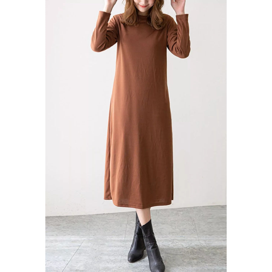 Casual Long Sleeve Midi Dress Khaki / M Apparel and Accessories
