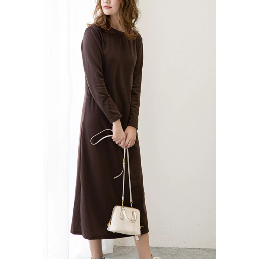 Casual Long Sleeve Midi Dress Coffee / M Apparel and Accessories