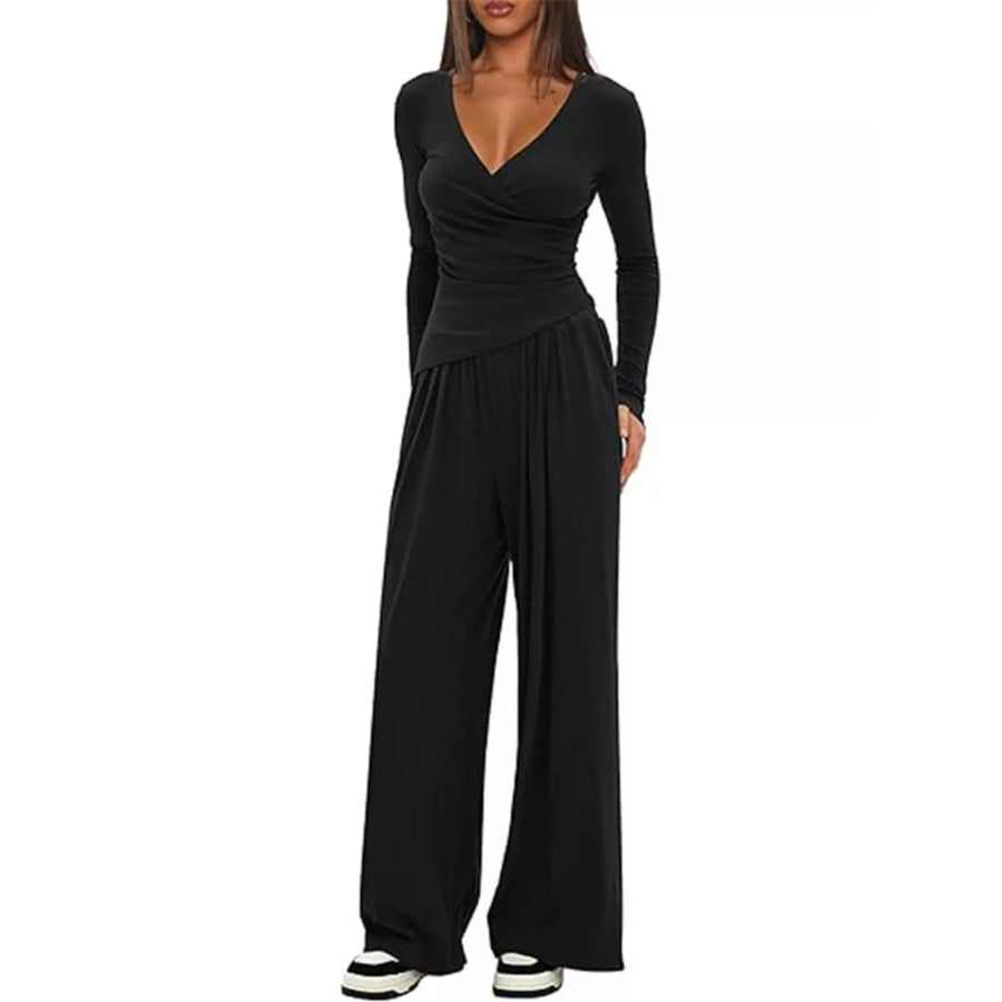 Casual Long Sleeve Top and Pants Two-Piece Set Apparel and Accessories