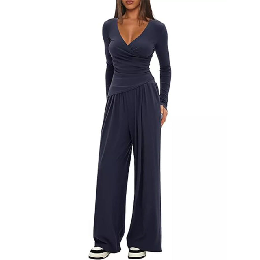 Casual Long Sleeve Top and Pants Two-Piece Set Apparel and Accessories