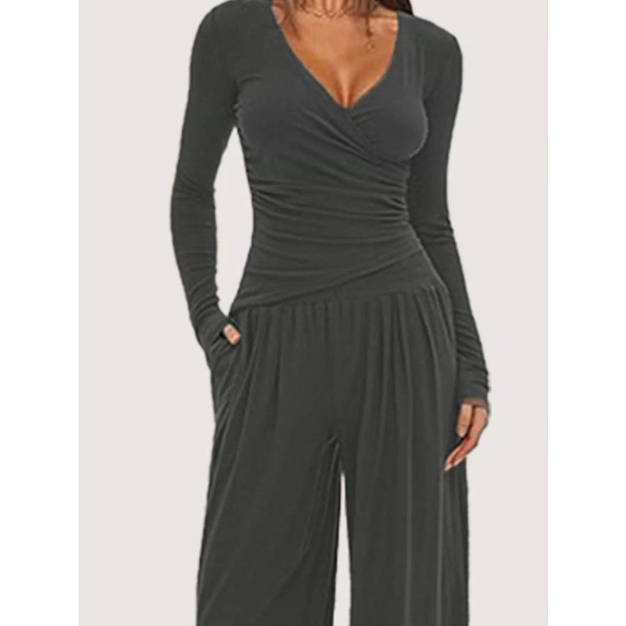 Casual Long Sleeve Top and Wide Leg Pants Set Apparel and Accessories