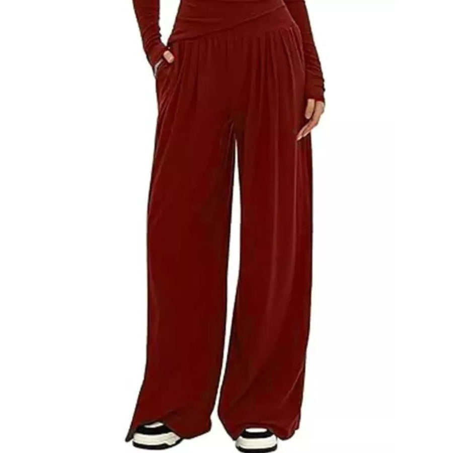 Casual Long Sleeve Top and Wide Leg Pants Set Apparel and Accessories