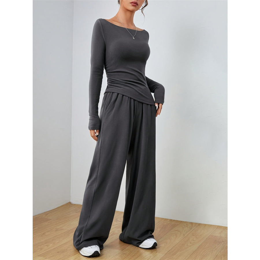 Casual Long Sleeve Top & Wide Leg Pants Set Apparel and Accessories