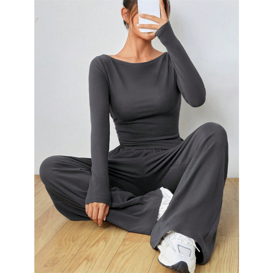 Casual Long Sleeve Top & Wide Leg Pants Set Apparel and Accessories