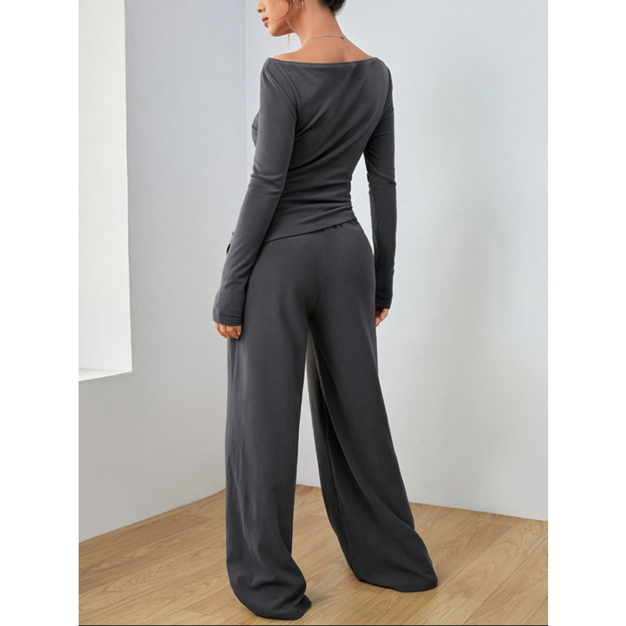 Casual Long Sleeve Top & Wide Leg Pants Set Apparel and Accessories