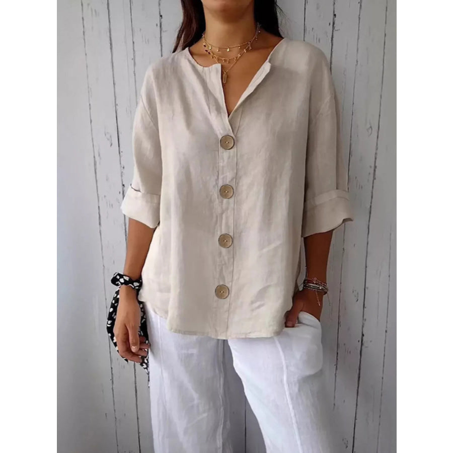 Casual Loose Button-Down Shirt Beige / S Apparel and Accessories