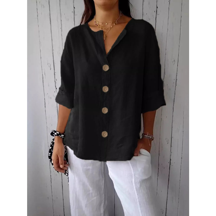 Casual Loose Button-Down Shirt Black / S Apparel and Accessories