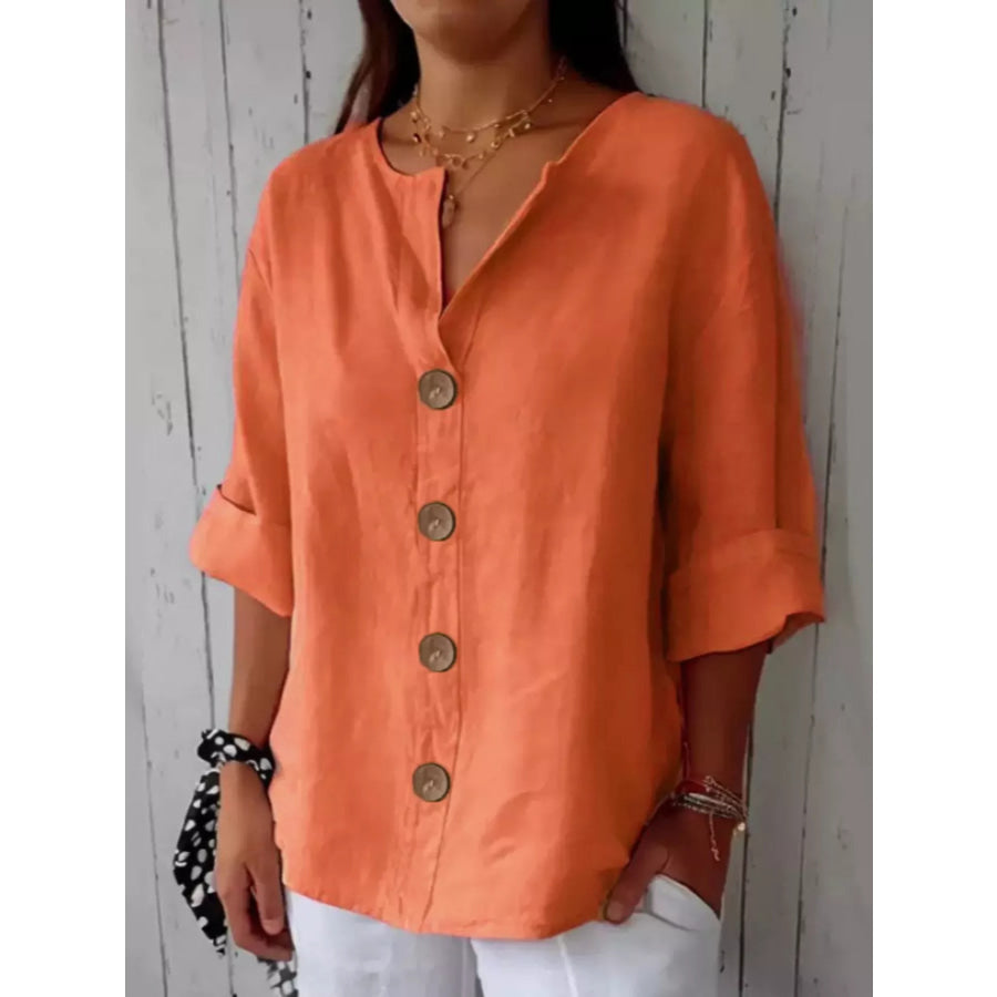 Casual Loose Button-Down Shirt Orange / S Apparel and Accessories