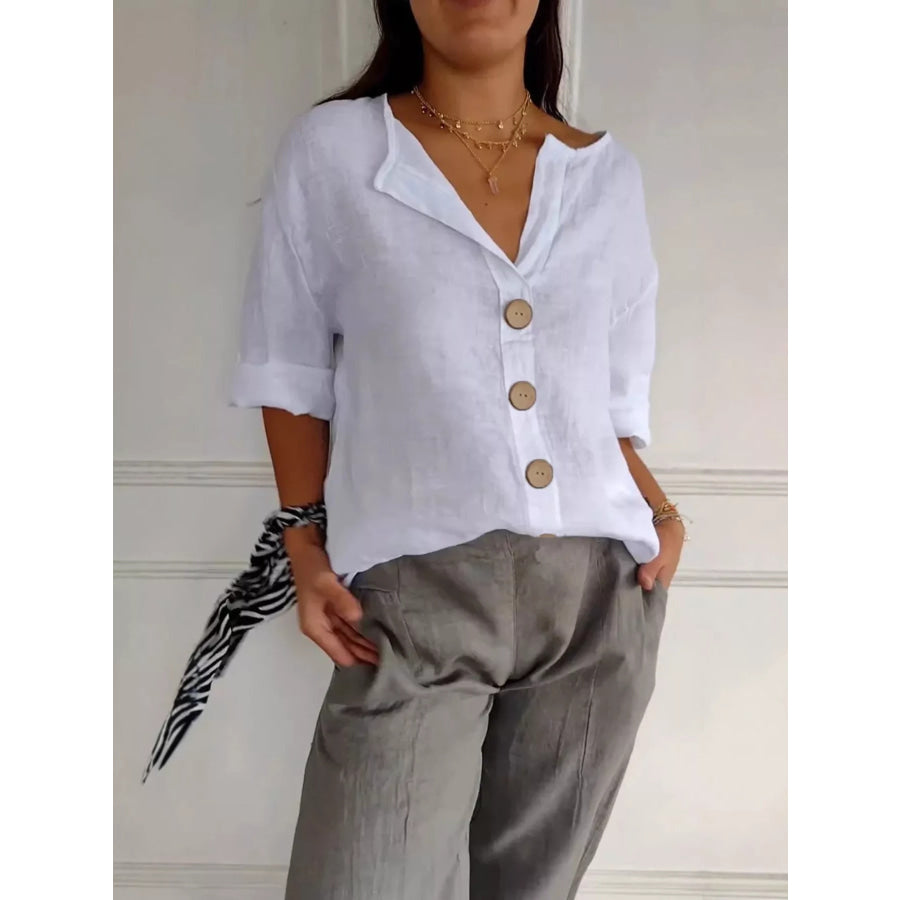 Casual Loose Button-Down Shirt White / S Apparel and Accessories
