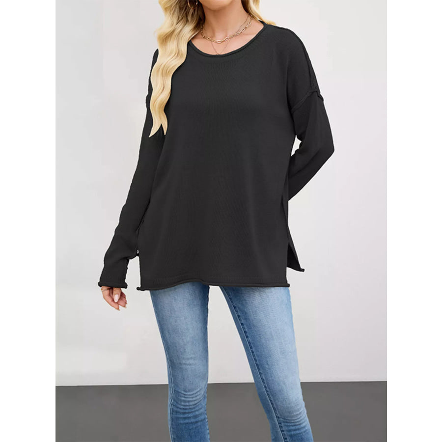 Casual Loose-Fit Crew Neck Sweater Black / S Apparel and Accessories
