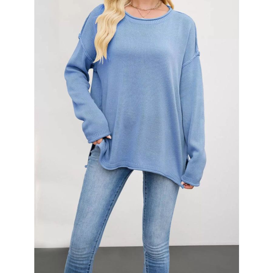 Casual Loose-Fit Crew Neck Sweater Blue / S Apparel and Accessories