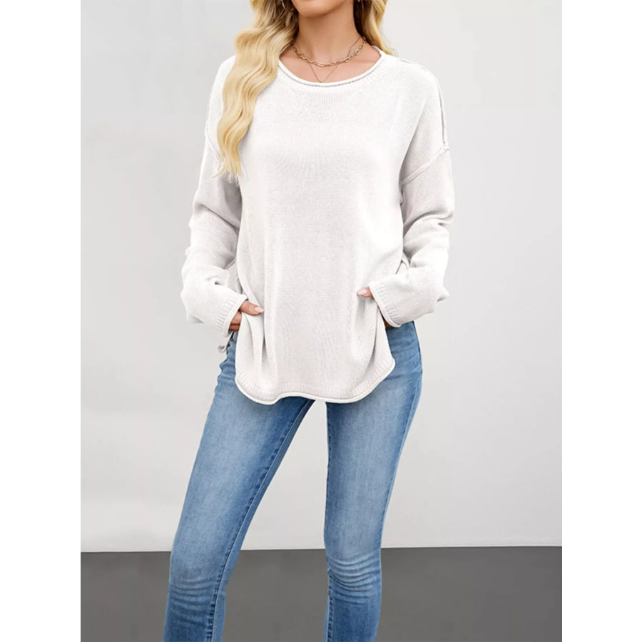 Casual Loose-Fit Crew Neck Sweater White / S Apparel and Accessories