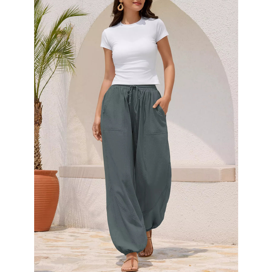 Casual Loose Fit Drawstring Waist Harem Joggers Apparel and Accessories