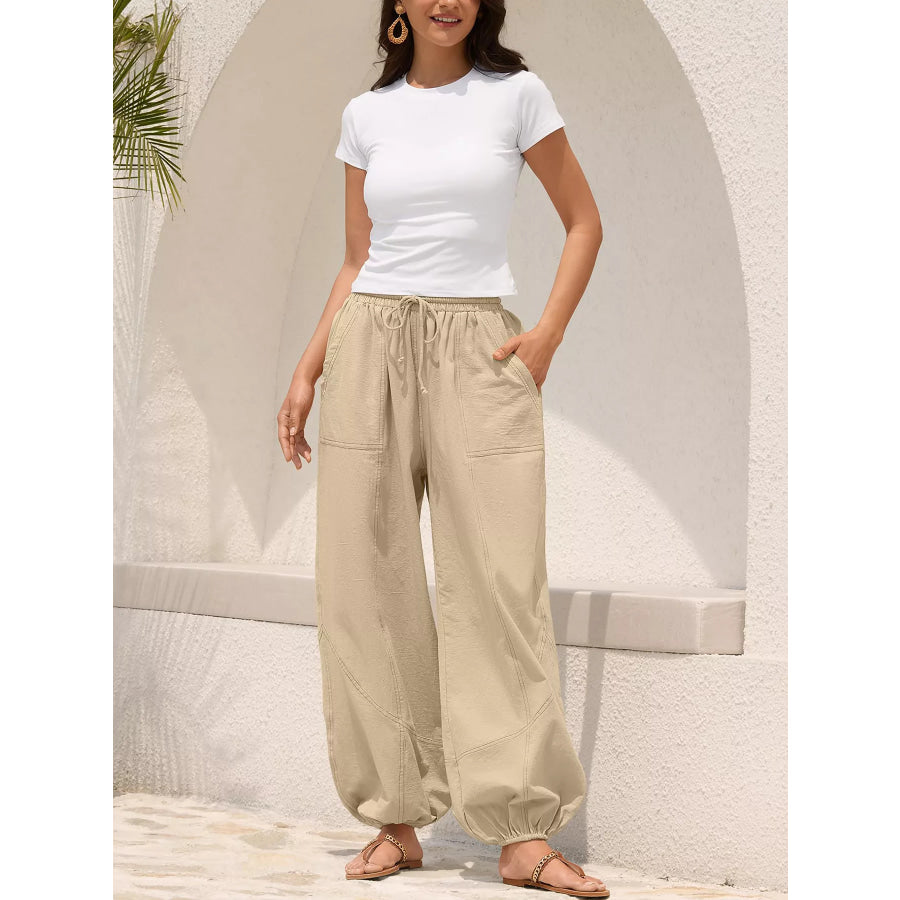 Casual Loose Fit Drawstring Waist Harem Joggers Apparel and Accessories