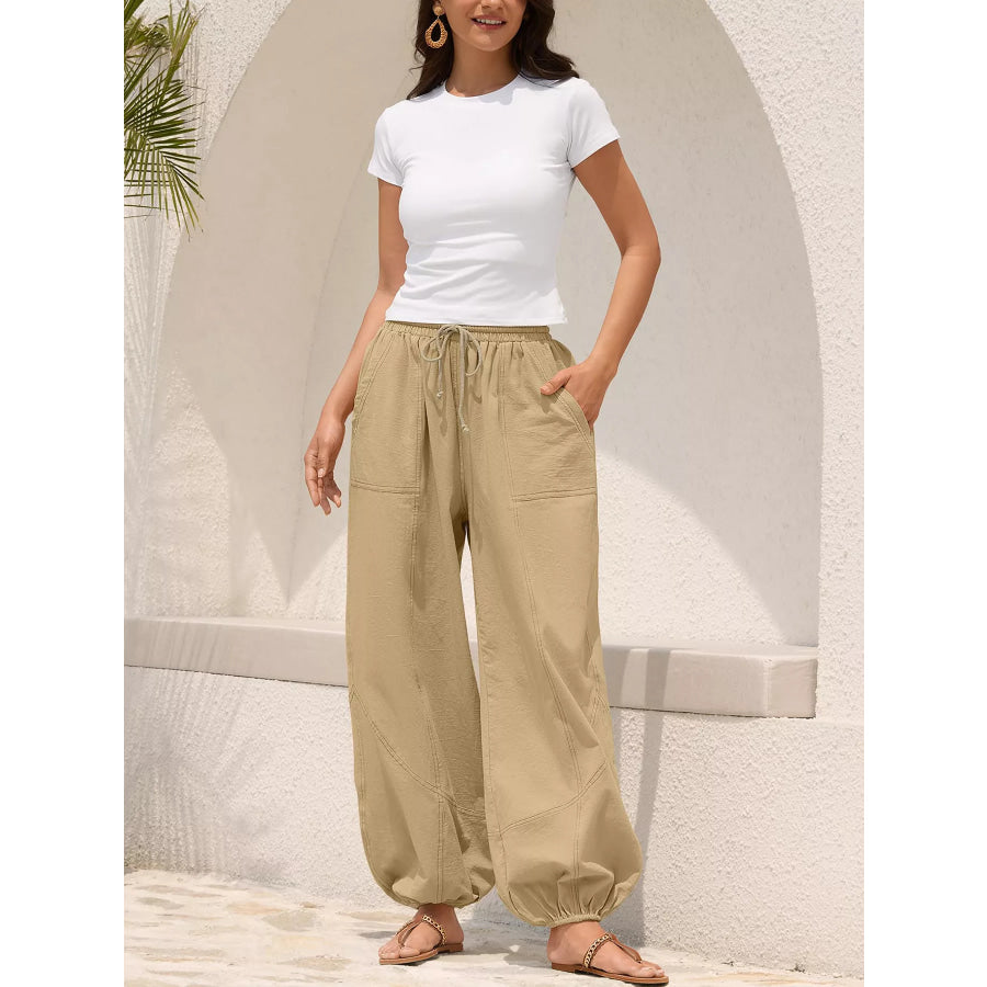 Casual Loose Fit Drawstring Waist Harem Joggers Apparel and Accessories