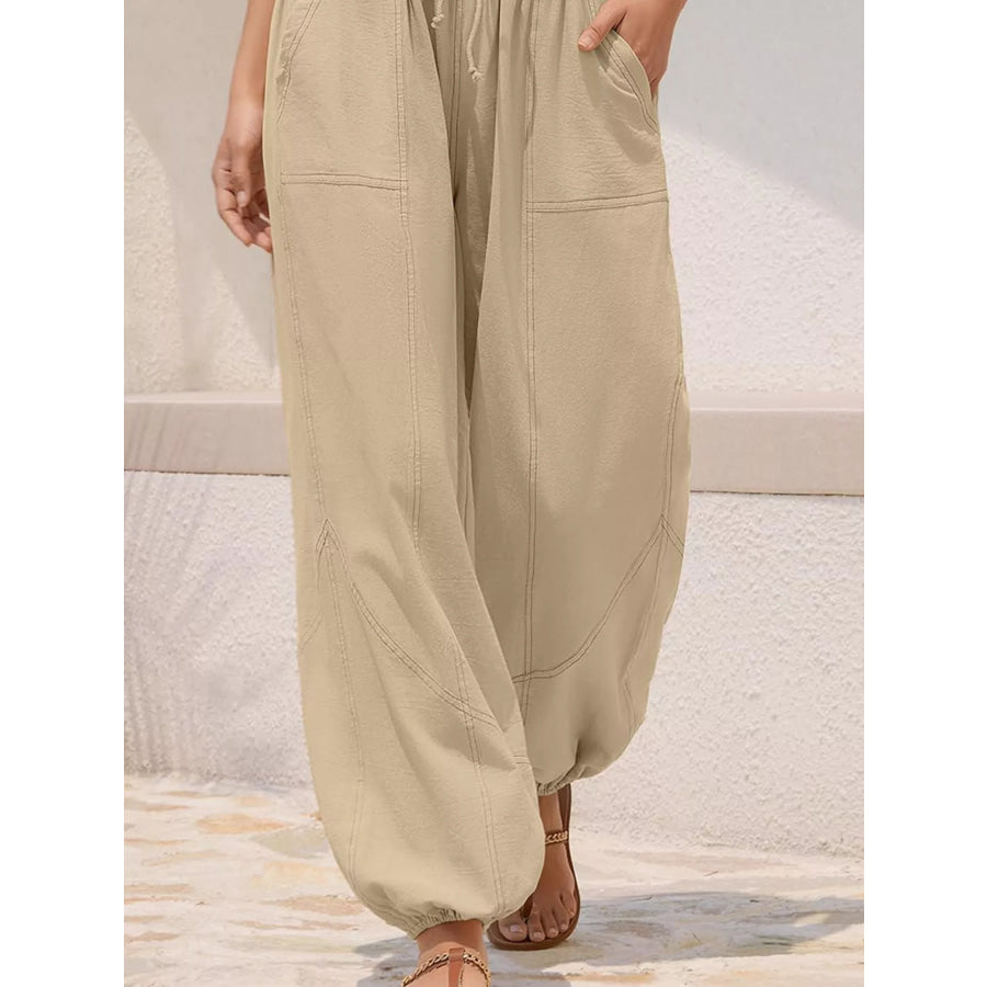Casual Loose Fit Drawstring Waist Harem Joggers Apparel and Accessories