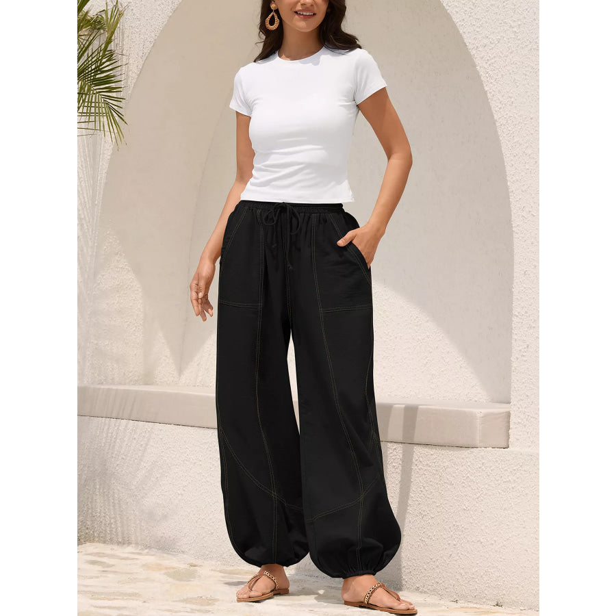 Casual Loose Fit Drawstring Waist Harem Joggers Apparel and Accessories