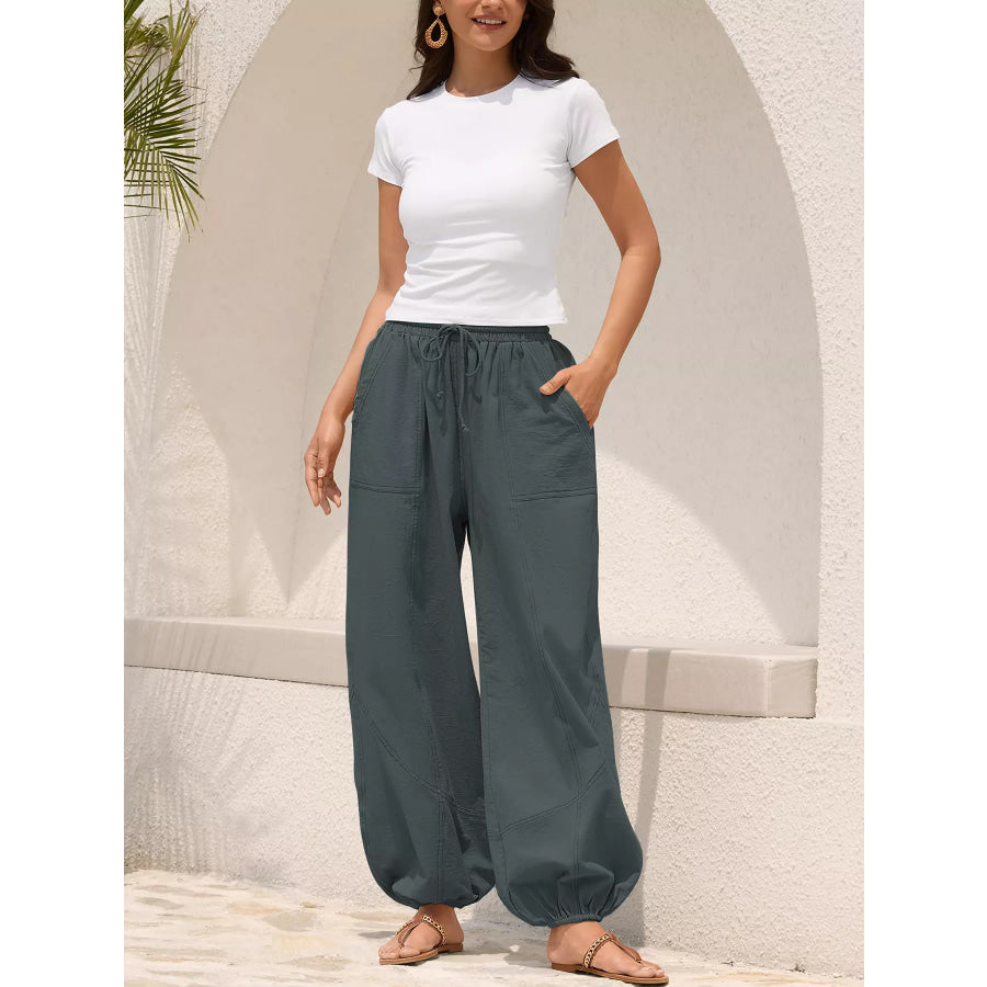 Casual Loose Fit Drawstring Waist Harem Joggers Apparel and Accessories