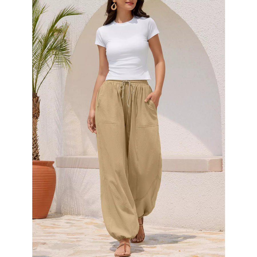 Casual Loose Fit Drawstring Waist Harem Joggers Apparel and Accessories