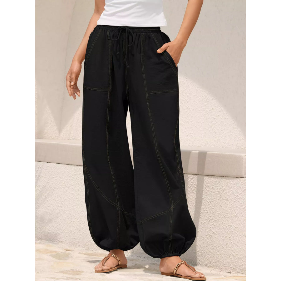 Casual Loose Fit Drawstring Waist Harem Joggers Black / S Apparel and Accessories