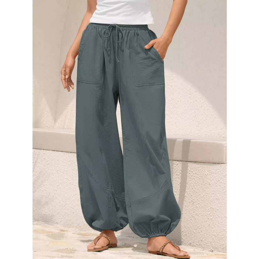 Casual Loose Fit Drawstring Waist Harem Joggers Grey / S Apparel and Accessories