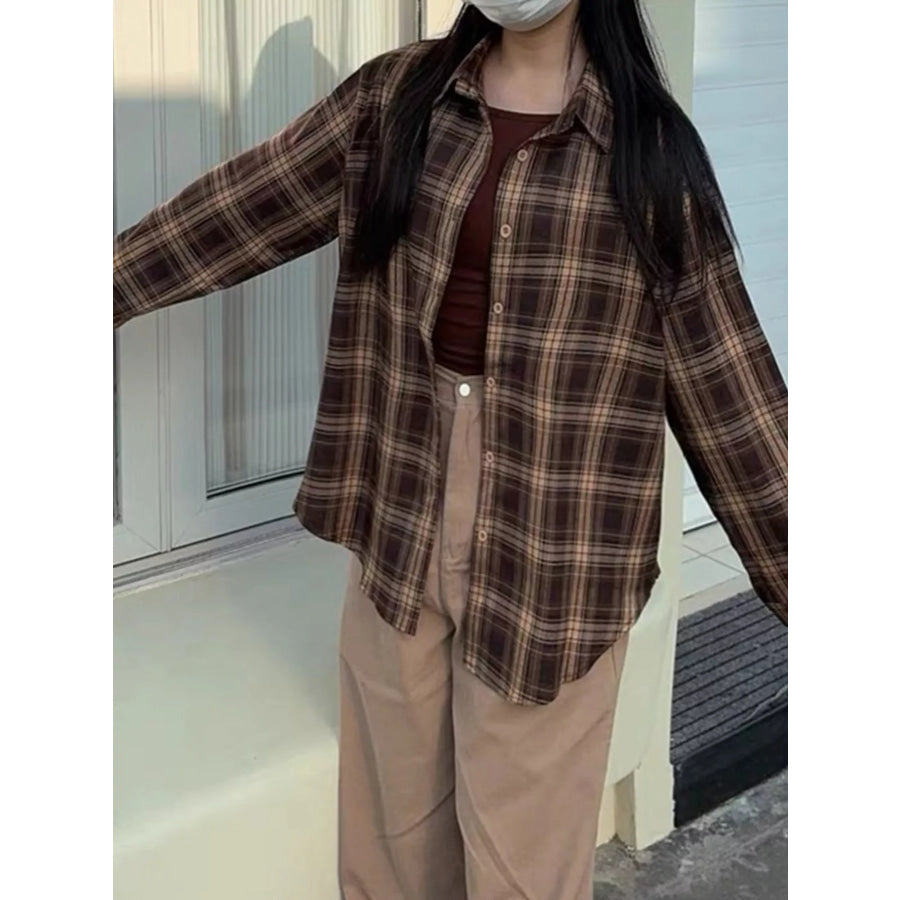 Casual Loose Fit Plaid Shirt Apparel and Accessories