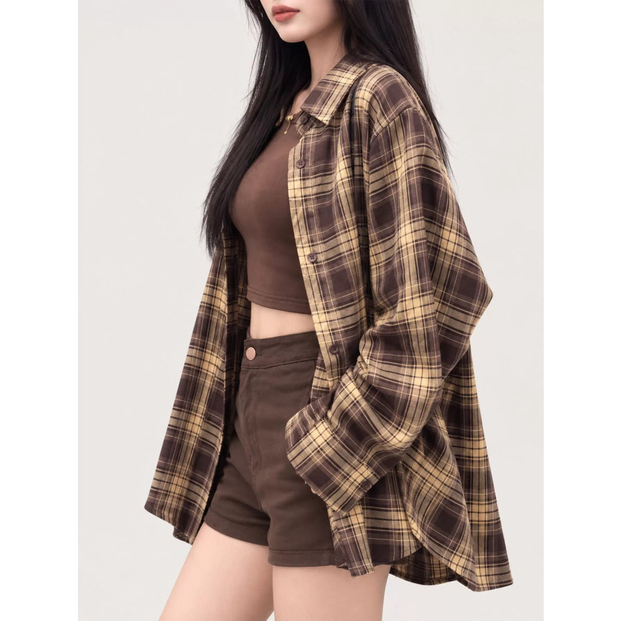 Casual Loose Fit Plaid Shirt Apparel and Accessories