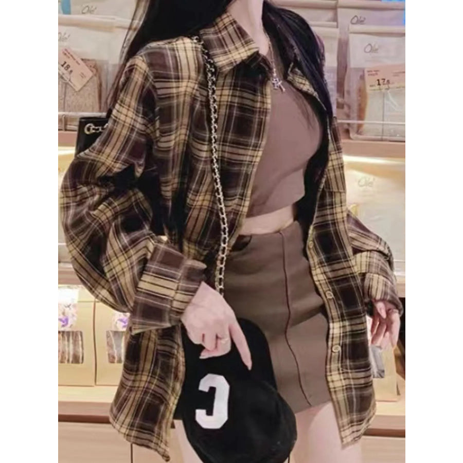 Casual Loose Fit Plaid Shirt Apparel and Accessories