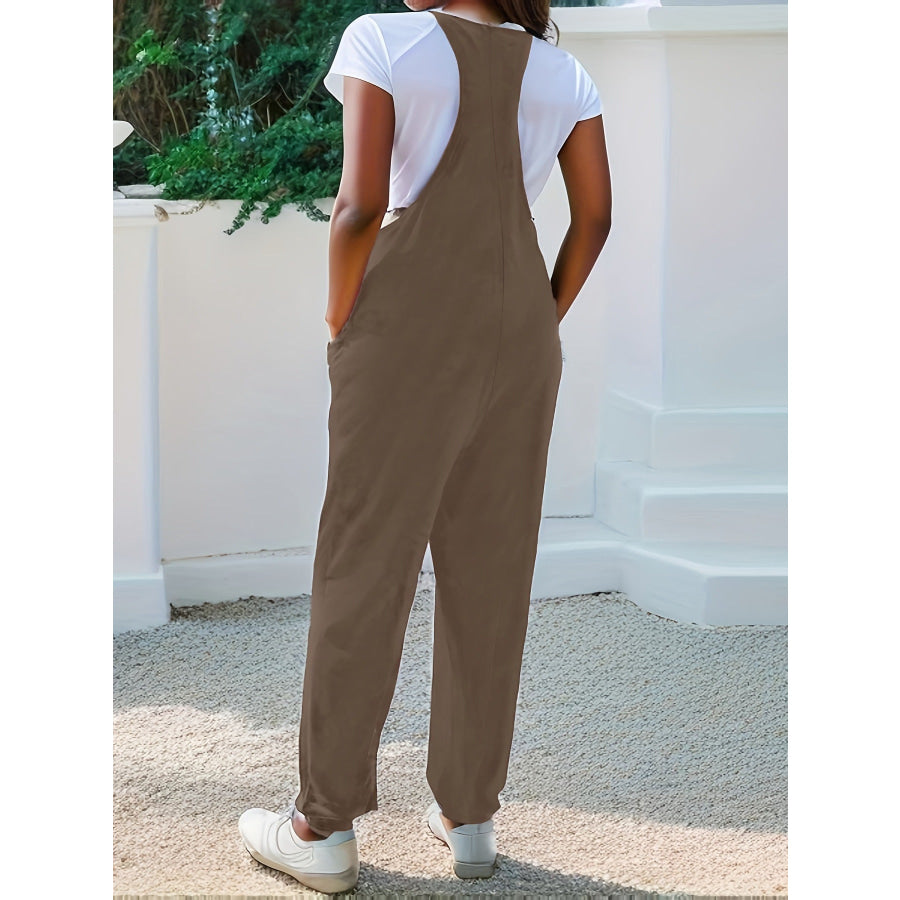Casual Loose Fit Spaghetti Strap Jumpsuit Coffee Brown / S Apparel and Accessories