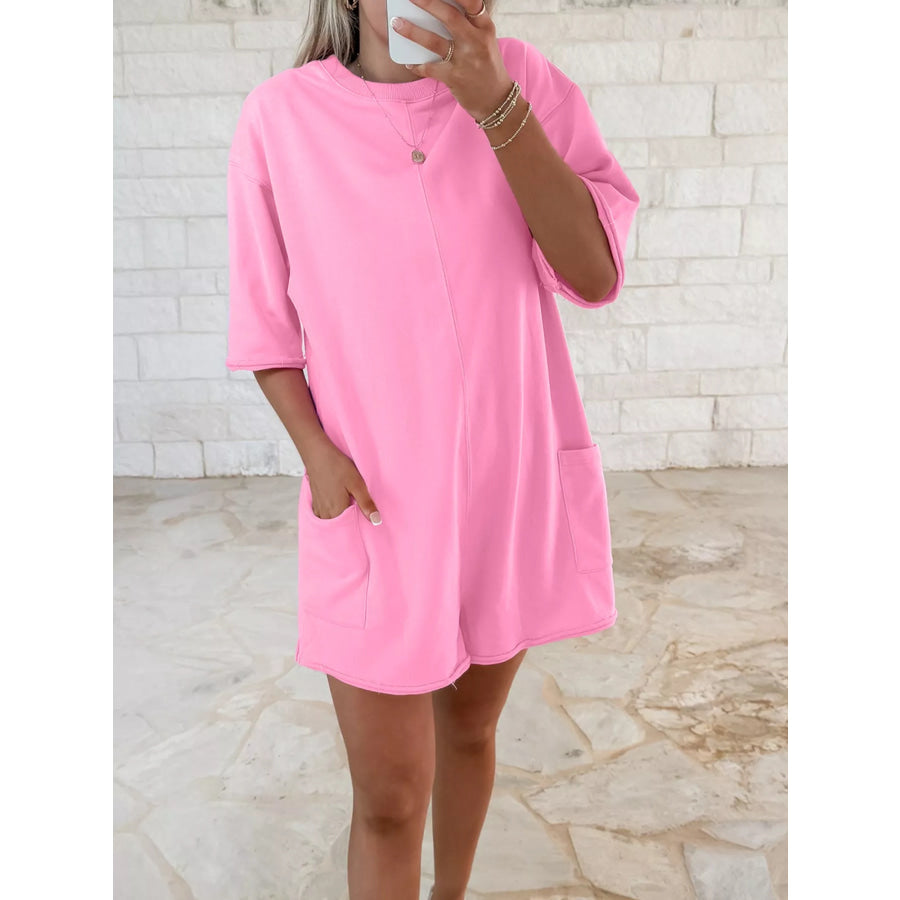 Casual Loose Half Sleeve Romper Pink / S Apparel and Accessories