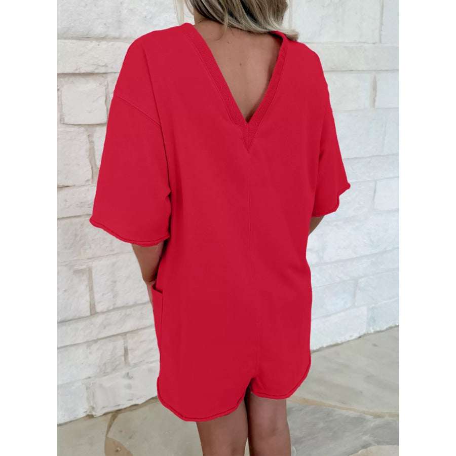 Casual Loose Half Sleeve Romper Scarlet / S Apparel and Accessories