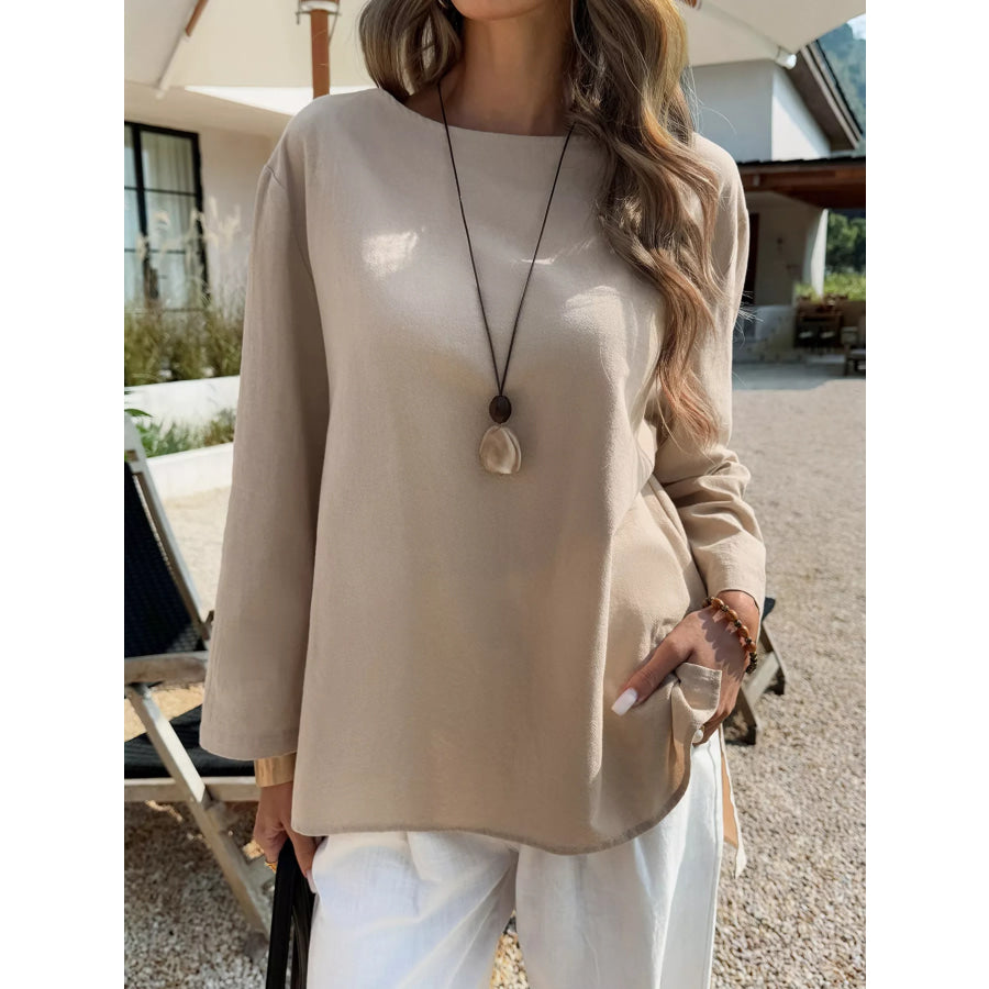 Casual Loose Long Sleeve Blouse Khaki / S Apparel and Accessories
