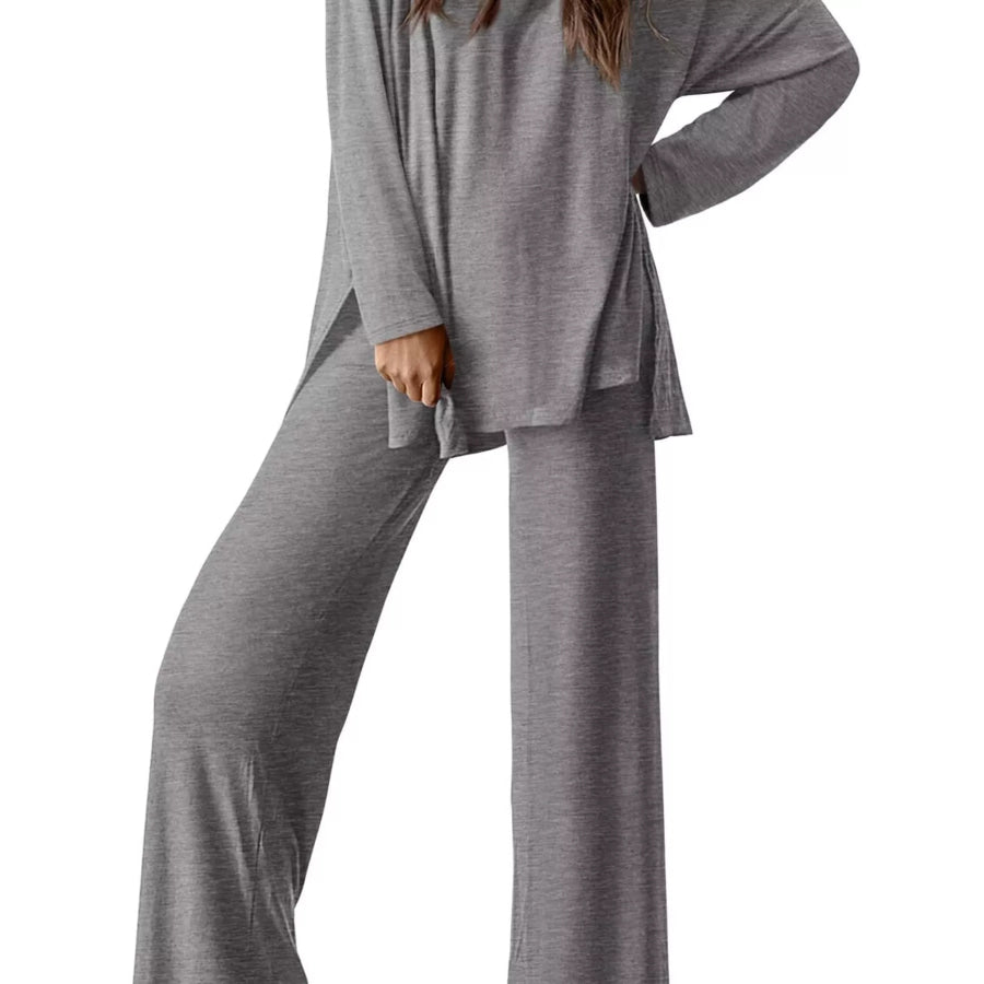 Casual Loose Long Sleeve Top and Wide Leg Pants Set Apparel and Accessories