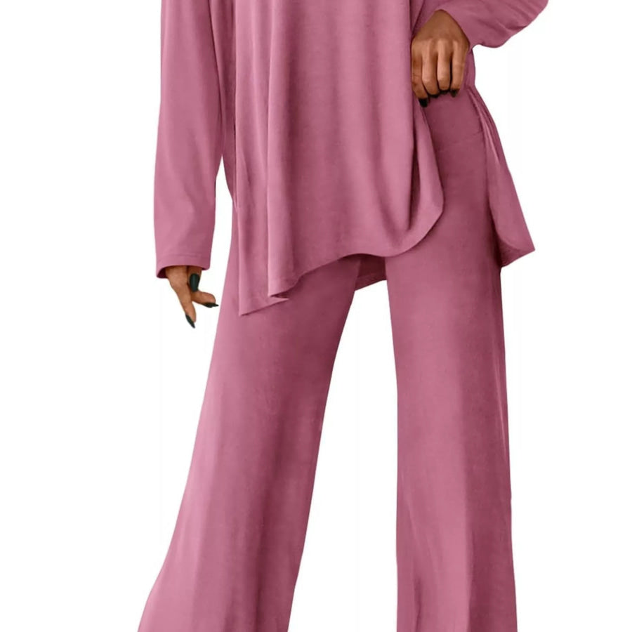 Casual Loose Long Sleeve Top and Wide Leg Pants Set Apparel and Accessories