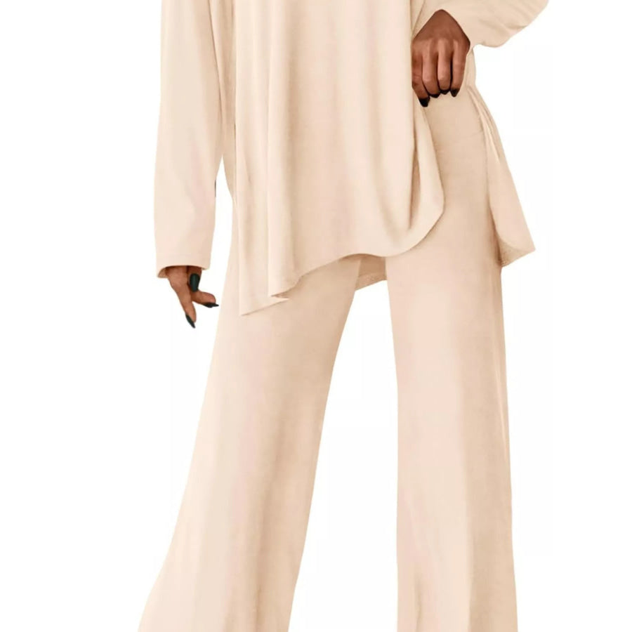 Casual Loose Long Sleeve Top and Wide Leg Pants Set Apparel and Accessories