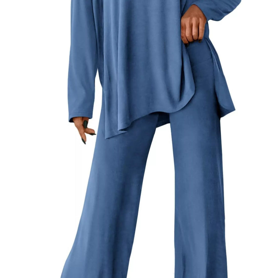 Casual Loose Long Sleeve Top and Wide Leg Pants Set Apparel and Accessories