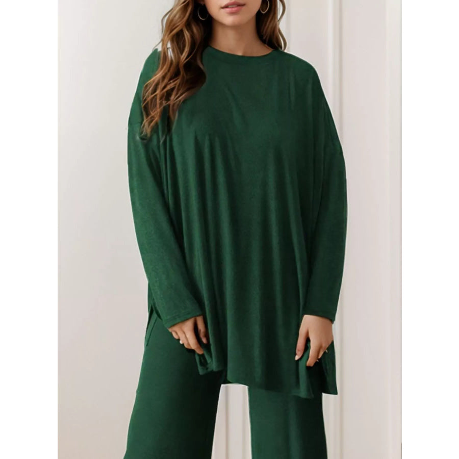 Casual Loose Long Sleeve Top and Wide Leg Pants Set Apparel and Accessories