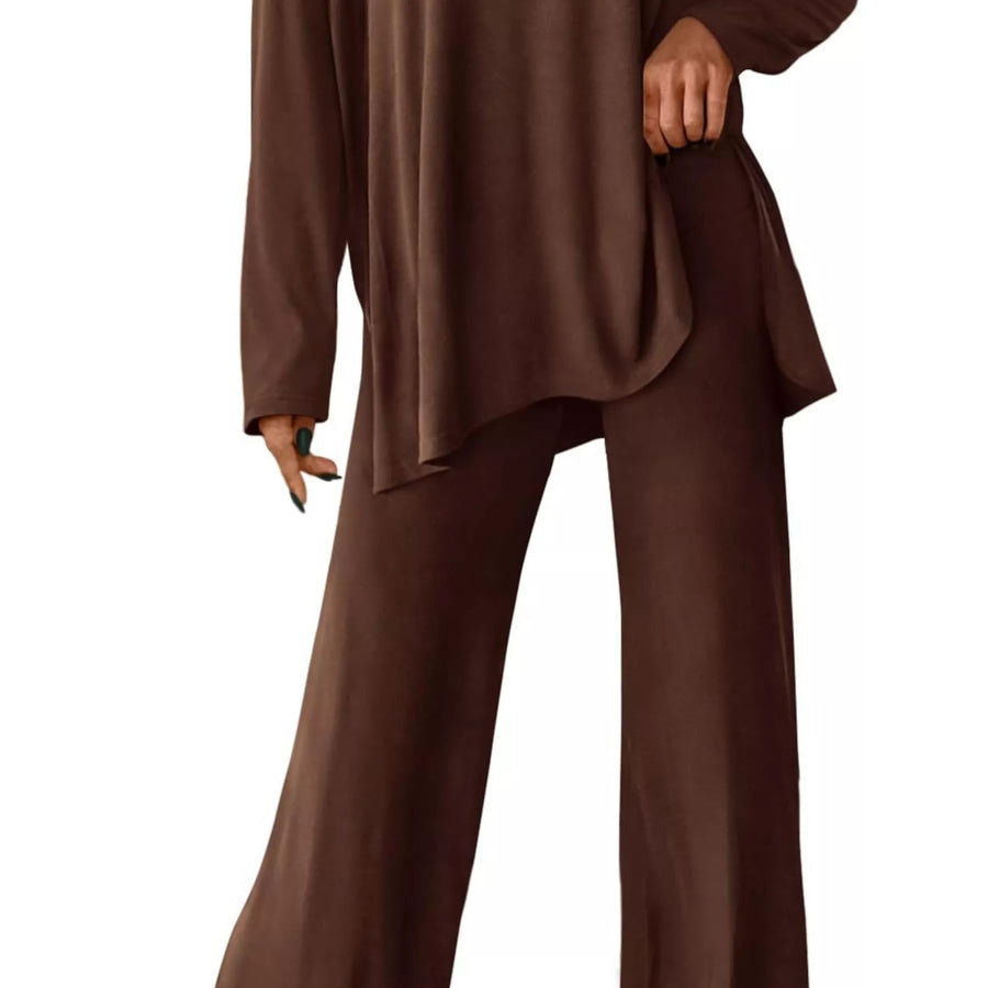 Casual Loose Long Sleeve Top and Wide Leg Pants Set Apparel and Accessories