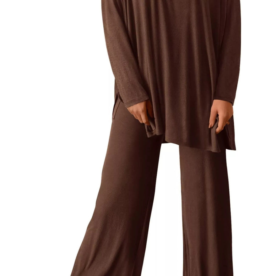 Casual Loose Long Sleeve Top and Wide Leg Pants Set Apparel and Accessories