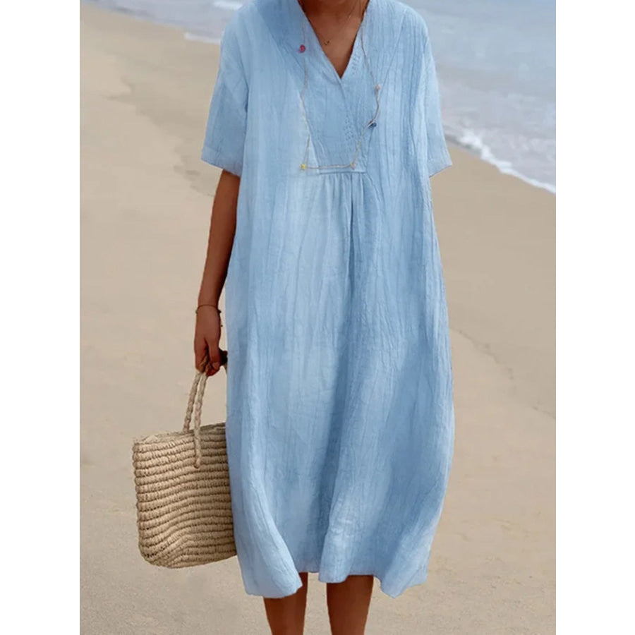 Casual Loose Short Sleeve Midi Dress Blue / S Apparel and Accessories