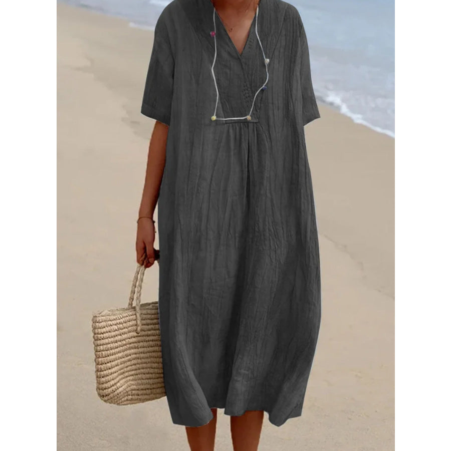 Casual Loose Short Sleeve Midi Dress Dark Gray / S Apparel and Accessories