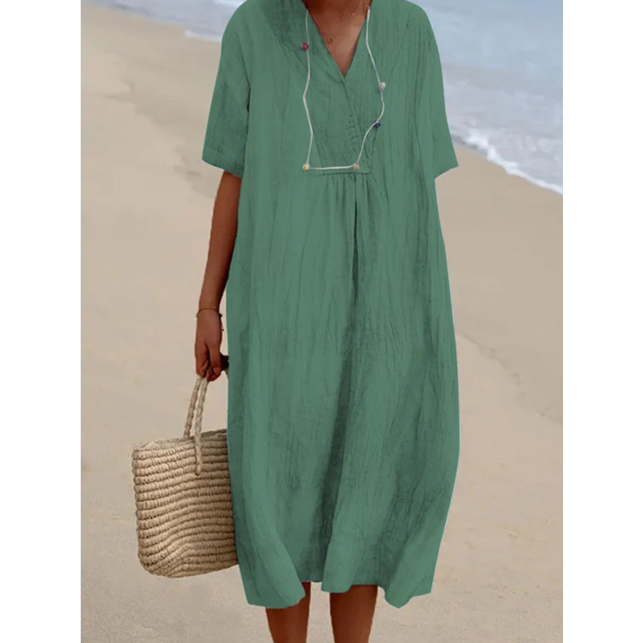 Casual Loose Short Sleeve Midi Dress Green / S Apparel and Accessories