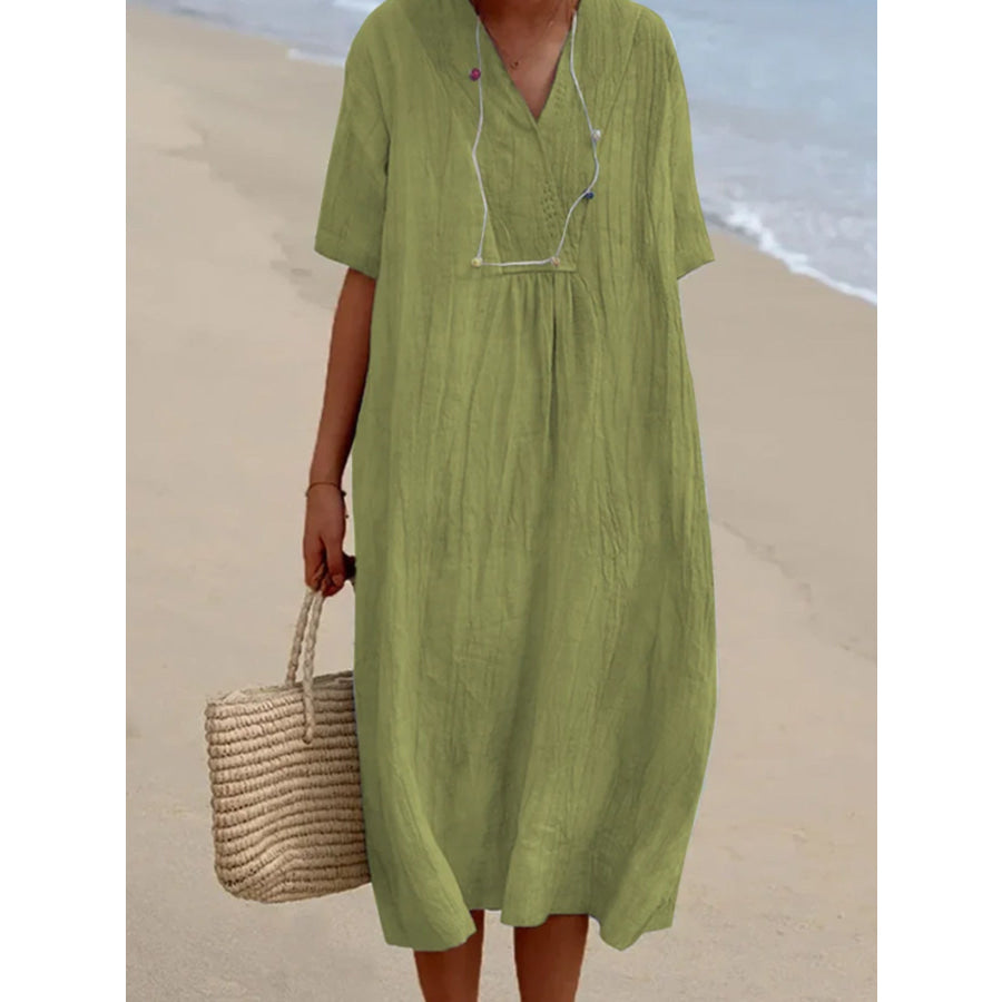 Casual Loose Short Sleeve Midi Dress Light Green / S Apparel and Accessories