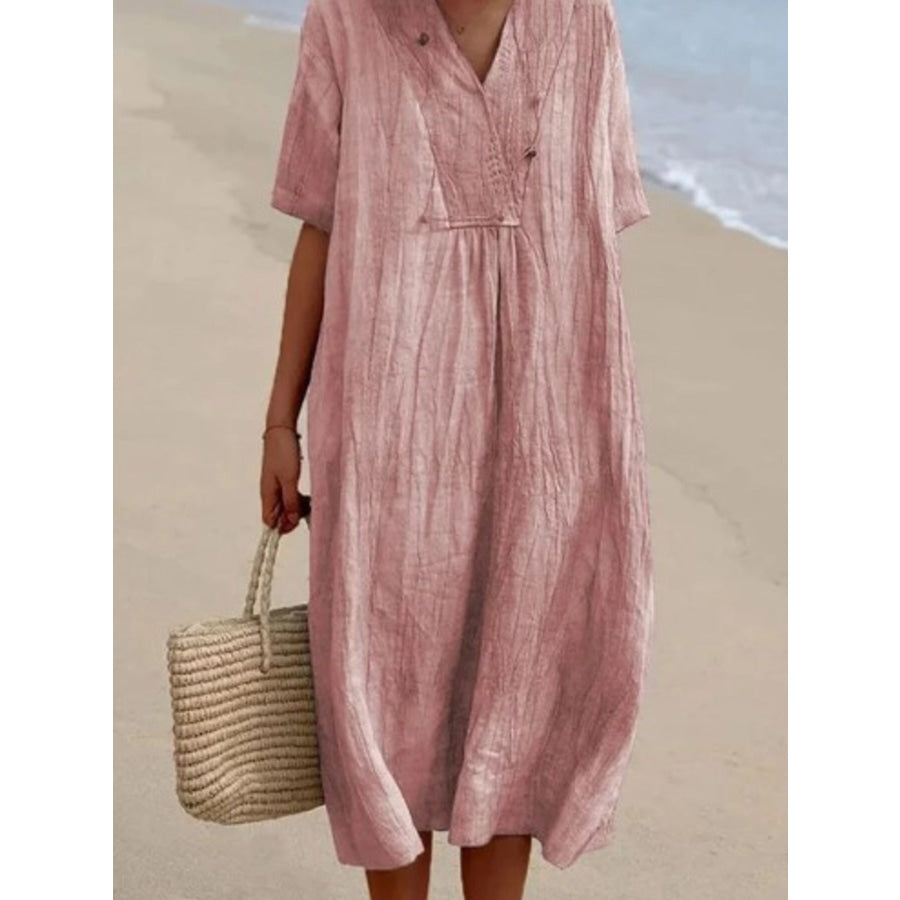 Casual Loose Short Sleeve Midi Dress Pink / S Apparel and Accessories