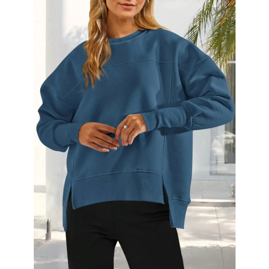 Casual Loose Side Slit Sweatshirt Apparel and Accessories