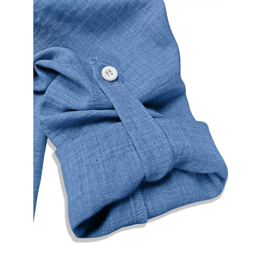 Casual Notched Roll-Up Sleeve Blouse Apparel and Accessories