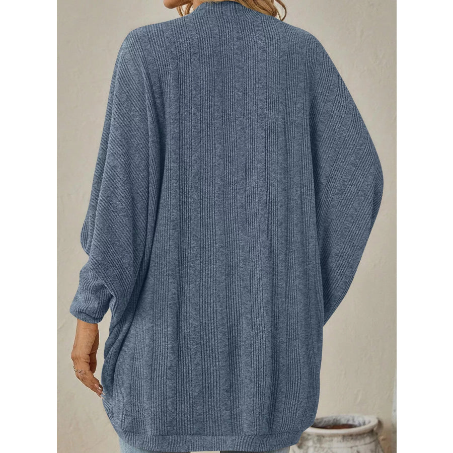 Casual Open Front Batwing Sleeve Ribbed Knit Cardigan Apparel and Accessories